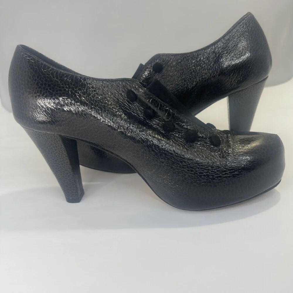 JEANNE JARVAISE WOMENS ITALIAN LEATHER BL ACK CRINKLE Patent PUMPS SHOES SIZE38